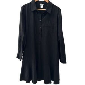 Cynthia Rowley Jet Black Long Sleeve Linen-Blend Drop Waist Dress Size Large‎